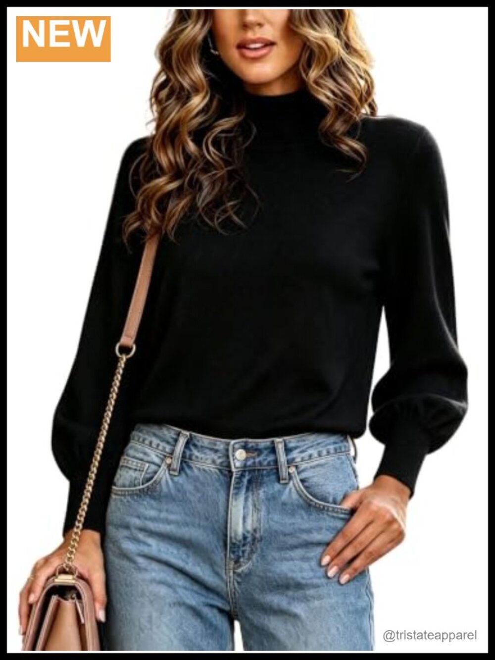 Women's Turtleneck Lantern Sleeve Sweater Pullover